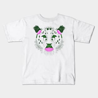 Leopard Face Symmetrical Design Combining Flora and Fauna Kids T-Shirt